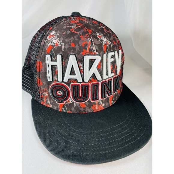 DC Comics Harley Quinn Mesh Trucker Hat Adjustable Black Red Snapback Cap - Picture 2 of 11
